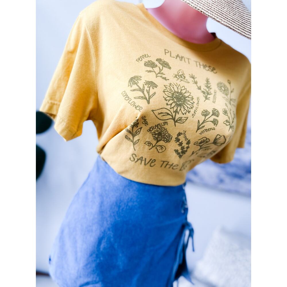Golden Wildflower Fields & Save The Bees Pollinator Cottagecore Meadow Tee View 3